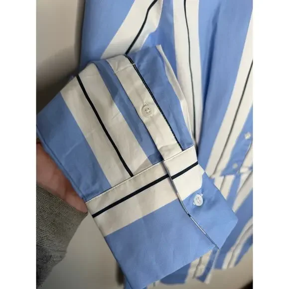 Grey Lab Stripe Power Shoulder Mini Shirtdress Powder Blue/ White Womens M NWT - Picture 6 of 11